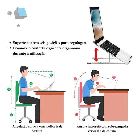 Suporte para laptop de alumínio dobrável, portátil, ajustável Dobrável Portátil